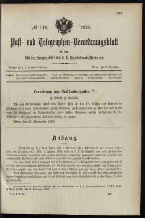 Post- und Telegraphen-Verordnungsblatt für das Verwaltungsgebiet des K.-K. Handelsministeriums 18951202 Seite: 1