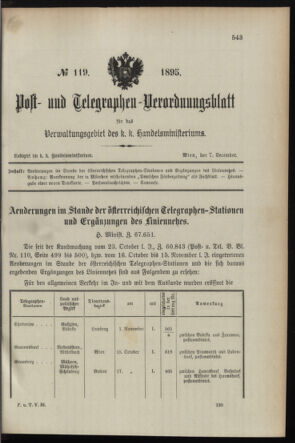 Post- und Telegraphen-Verordnungsblatt für das Verwaltungsgebiet des K.-K. Handelsministeriums 18951207 Seite: 1