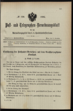 Post- und Telegraphen-Verordnungsblatt für das Verwaltungsgebiet des K.-K. Handelsministeriums 18951211 Seite: 1