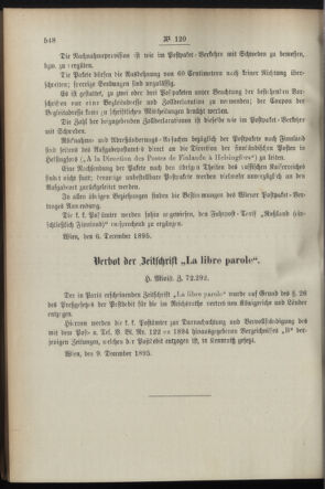 Post- und Telegraphen-Verordnungsblatt für das Verwaltungsgebiet des K.-K. Handelsministeriums 18951211 Seite: 2