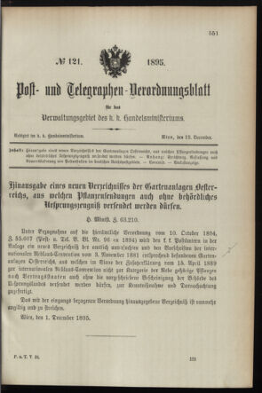 Post- und Telegraphen-Verordnungsblatt für das Verwaltungsgebiet des K.-K. Handelsministeriums 18951212 Seite: 1