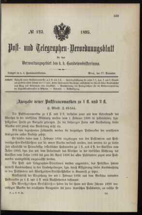 Post- und Telegraphen-Verordnungsblatt für das Verwaltungsgebiet des K.-K. Handelsministeriums 18951217 Seite: 1