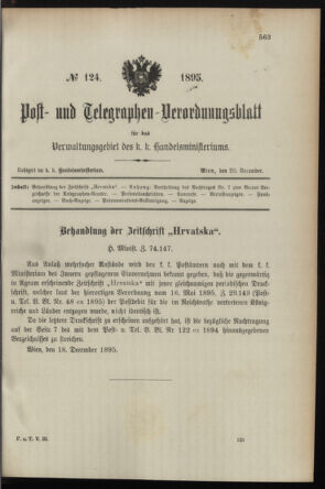 Post- und Telegraphen-Verordnungsblatt für das Verwaltungsgebiet des K.-K. Handelsministeriums 18951220 Seite: 1