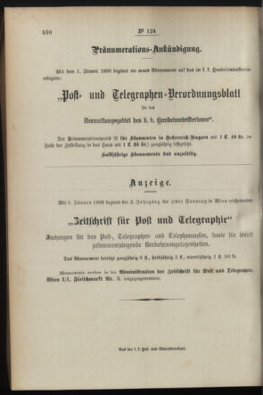 Post- und Telegraphen-Verordnungsblatt für das Verwaltungsgebiet des K.-K. Handelsministeriums 18951220 Seite: 8