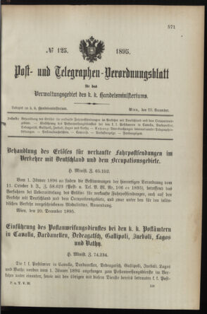 Post- und Telegraphen-Verordnungsblatt für das Verwaltungsgebiet des K.-K. Handelsministeriums 18951223 Seite: 1