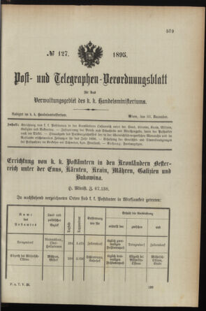 Post- und Telegraphen-Verordnungsblatt für das Verwaltungsgebiet des K.-K. Handelsministeriums 18951230 Seite: 1