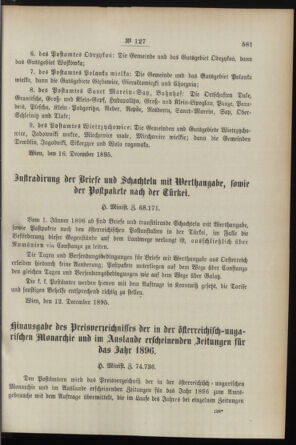 Post- und Telegraphen-Verordnungsblatt für das Verwaltungsgebiet des K.-K. Handelsministeriums 18951230 Seite: 3