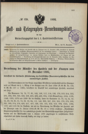 Post- und Telegraphen-Verordnungsblatt für das Verwaltungsgebiet des K.-K. Handelsministeriums 18951231 Seite: 1