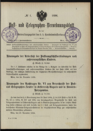 Post- und Telegraphen-Verordnungsblatt für das Verwaltungsgebiet des K.-K. Handelsministeriums 18960104 Seite: 1