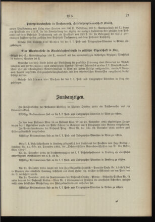 Post- und Telegraphen-Verordnungsblatt für das Verwaltungsgebiet des K.-K. Handelsministeriums 18960124 Seite: 11