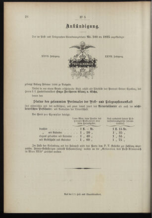 Post- und Telegraphen-Verordnungsblatt für das Verwaltungsgebiet des K.-K. Handelsministeriums 18960124 Seite: 12