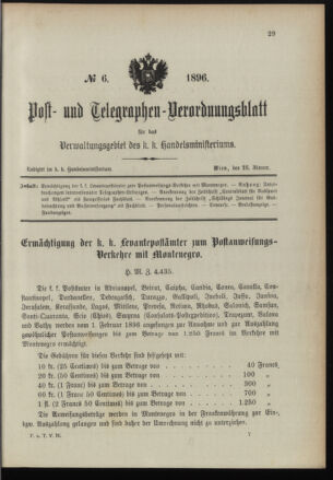 Post- und Telegraphen-Verordnungsblatt für das Verwaltungsgebiet des K.-K. Handelsministeriums 18960125 Seite: 1