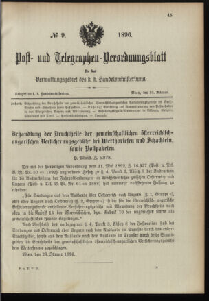 Post- und Telegraphen-Verordnungsblatt für das Verwaltungsgebiet des K.-K. Handelsministeriums 18960210 Seite: 1