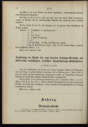 Post- und Telegraphen-Verordnungsblatt für das Verwaltungsgebiet des K.-K. Handelsministeriums 18960218 Seite: 2