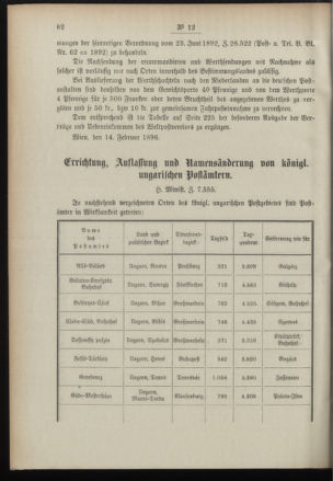 Post- und Telegraphen-Verordnungsblatt für das Verwaltungsgebiet des K.-K. Handelsministeriums 18960220 Seite: 2