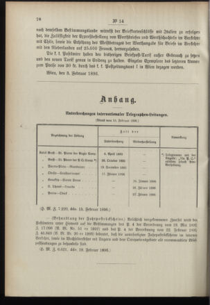 Post- und Telegraphen-Verordnungsblatt für das Verwaltungsgebiet des K.-K. Handelsministeriums 18960226 Seite: 2