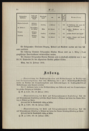 Post- und Telegraphen-Verordnungsblatt für das Verwaltungsgebiet des K.-K. Handelsministeriums 18960305 Seite: 2