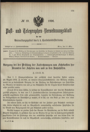 Post- und Telegraphen-Verordnungsblatt für das Verwaltungsgebiet des K.-K. Handelsministeriums 18960310 Seite: 1