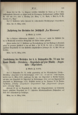 Post- und Telegraphen-Verordnungsblatt für das Verwaltungsgebiet des K.-K. Handelsministeriums 18960324 Seite: 3