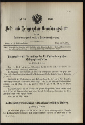 Post- und Telegraphen-Verordnungsblatt für das Verwaltungsgebiet des K.-K. Handelsministeriums 18960325 Seite: 1