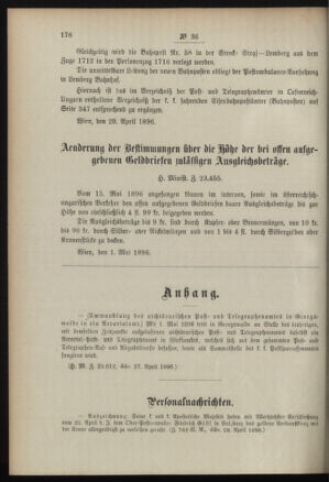 Post- und Telegraphen-Verordnungsblatt für das Verwaltungsgebiet des K.-K. Handelsministeriums 18960505 Seite: 2