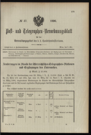 Post- und Telegraphen-Verordnungsblatt für das Verwaltungsgebiet des K.-K. Handelsministeriums 18960506 Seite: 1