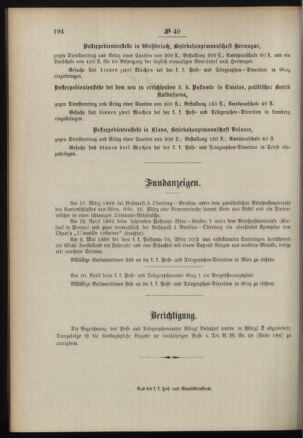 Post- und Telegraphen-Verordnungsblatt für das Verwaltungsgebiet des K.-K. Handelsministeriums 18960521 Seite: 4