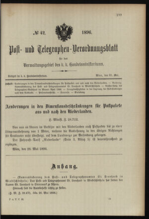 Post- und Telegraphen-Verordnungsblatt für das Verwaltungsgebiet des K.-K. Handelsministeriums 18960530 Seite: 1