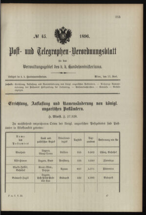 Post- und Telegraphen-Verordnungsblatt für das Verwaltungsgebiet des K.-K. Handelsministeriums 18960612 Seite: 1