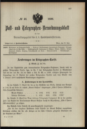 Post- und Telegraphen-Verordnungsblatt für das Verwaltungsgebiet des K.-K. Handelsministeriums