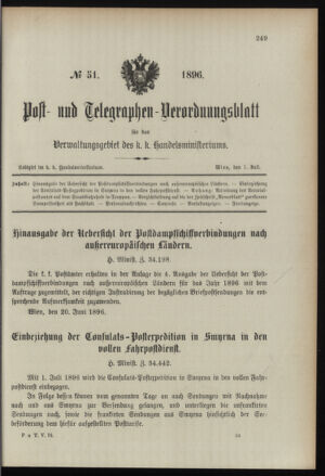 Post- und Telegraphen-Verordnungsblatt für das Verwaltungsgebiet des K.-K. Handelsministeriums 18960701 Seite: 1