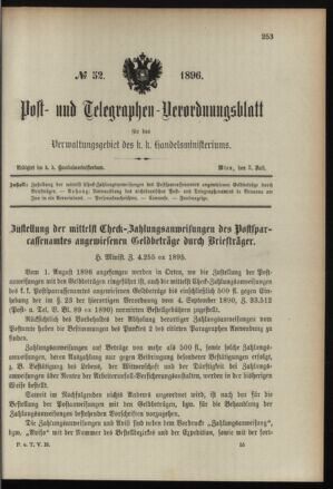 Post- und Telegraphen-Verordnungsblatt für das Verwaltungsgebiet des K.-K. Handelsministeriums 18960703 Seite: 1