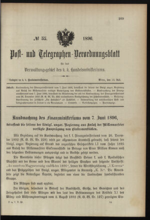 Post- und Telegraphen-Verordnungsblatt für das Verwaltungsgebiet des K.-K. Handelsministeriums 18960710 Seite: 1