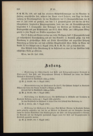 Post- und Telegraphen-Verordnungsblatt für das Verwaltungsgebiet des K.-K. Handelsministeriums 18960813 Seite: 2