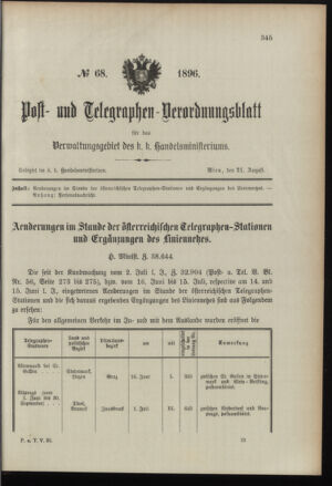 Post- und Telegraphen-Verordnungsblatt für das Verwaltungsgebiet des K.-K. Handelsministeriums