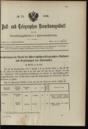 Post- und Telegraphen-Verordnungsblatt für das Verwaltungsgebiet des K.-K. Handelsministeriums 18960914 Seite: 1