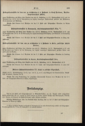 Post- und Telegraphen-Verordnungsblatt für das Verwaltungsgebiet des K.-K. Handelsministeriums 18961001 Seite: 3