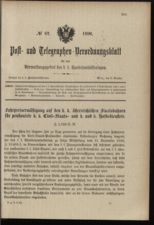 Post- und Telegraphen-Verordnungsblatt für das Verwaltungsgebiet des K.-K. Handelsministeriums 18961005 Seite: 1