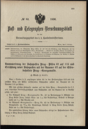 Post- und Telegraphen-Verordnungsblatt für das Verwaltungsgebiet des K.-K. Handelsministeriums 18961006 Seite: 1