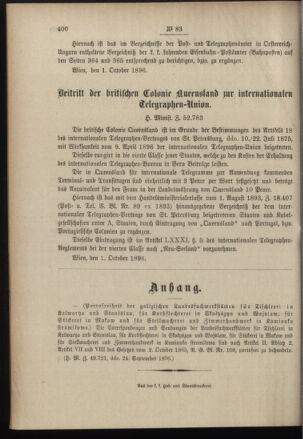 Post- und Telegraphen-Verordnungsblatt für das Verwaltungsgebiet des K.-K. Handelsministeriums 18961006 Seite: 2