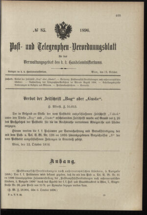 Post- und Telegraphen-Verordnungsblatt für das Verwaltungsgebiet des K.-K. Handelsministeriums 18961014 Seite: 1