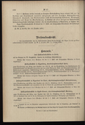 Post- und Telegraphen-Verordnungsblatt für das Verwaltungsgebiet des K.-K. Handelsministeriums 18961022 Seite: 2