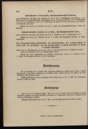 Post- und Telegraphen-Verordnungsblatt für das Verwaltungsgebiet des K.-K. Handelsministeriums 18961104 Seite: 12