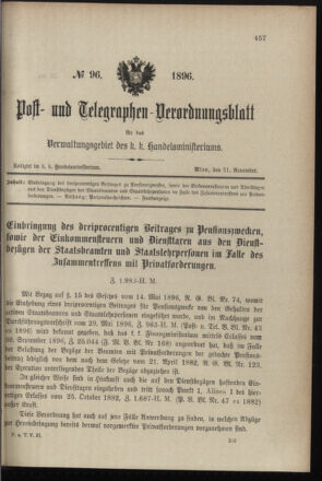 Post- und Telegraphen-Verordnungsblatt für das Verwaltungsgebiet des K.-K. Handelsministeriums 18961121 Seite: 1