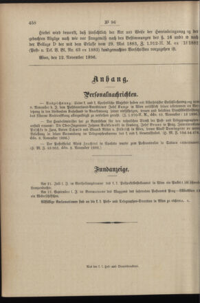 Post- und Telegraphen-Verordnungsblatt für das Verwaltungsgebiet des K.-K. Handelsministeriums 18961121 Seite: 2