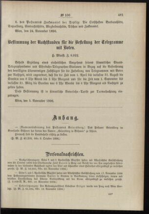 Post- und Telegraphen-Verordnungsblatt für das Verwaltungsgebiet des K.-K. Handelsministeriums 18961128 Seite: 3