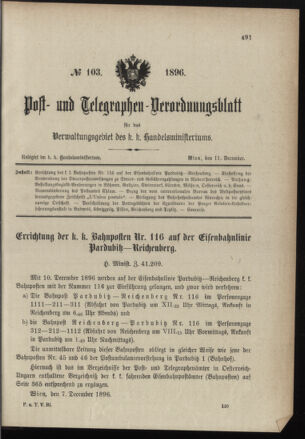 Post- und Telegraphen-Verordnungsblatt für das Verwaltungsgebiet des K.-K. Handelsministeriums 18961211 Seite: 1