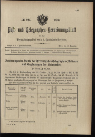 Post- und Telegraphen-Verordnungsblatt für das Verwaltungsgebiet des K.-K. Handelsministeriums 18961215 Seite: 1