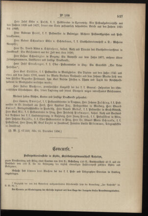 Post- und Telegraphen-Verordnungsblatt für das Verwaltungsgebiet des K.-K. Handelsministeriums 18961222 Seite: 7