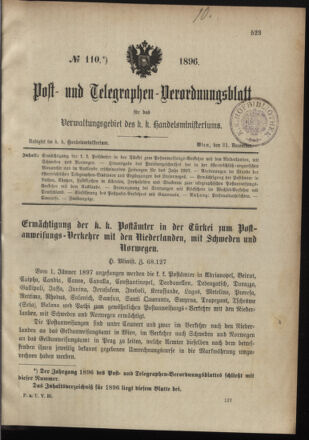 Post- und Telegraphen-Verordnungsblatt für das Verwaltungsgebiet des K.-K. Handelsministeriums 18961231 Seite: 1